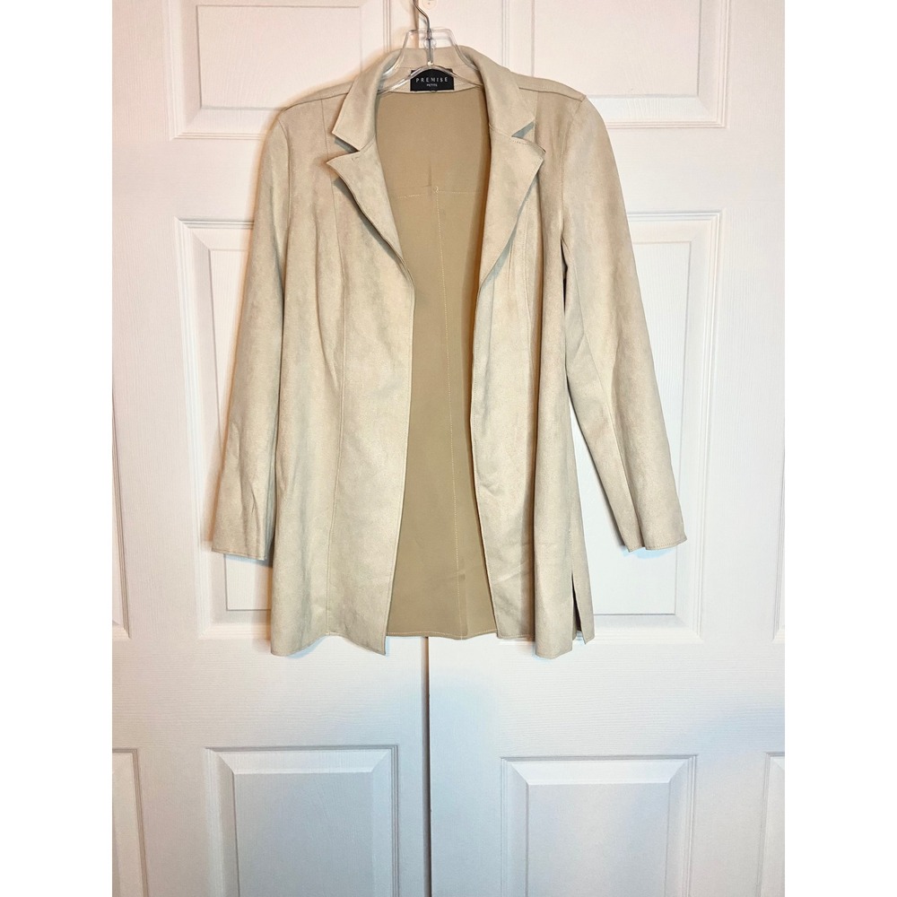 Premise Petite Faux Leather Suede Open Front Jacket Beige Cream Tan Blazer XL